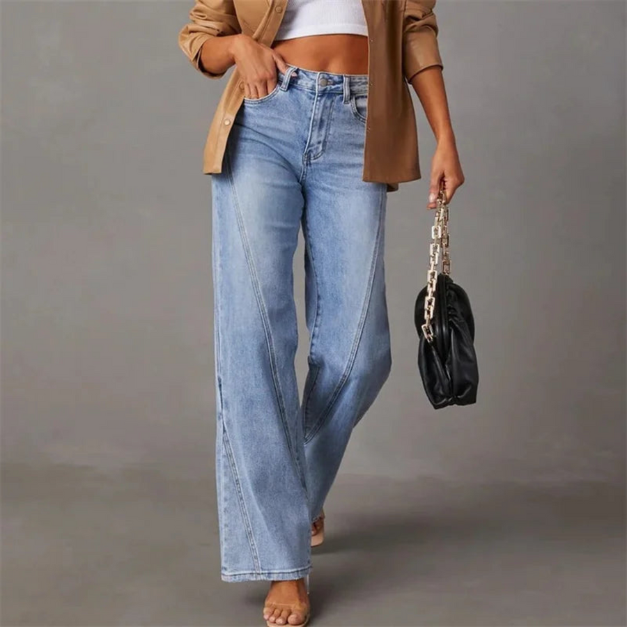 Weite Damenjeans Hohe Taille Vintage-Stil Denim