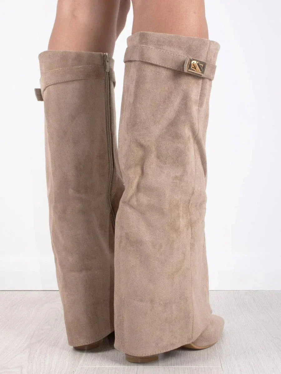 Damen Stiefel Hoch Schaft Umschlagdetail