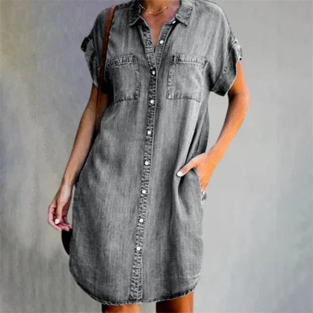 Norvielle Damen Denim Kleid Sommerblume
