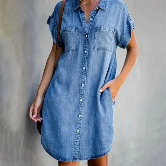 Norvielle Damen Denim Kleid Sommerblume