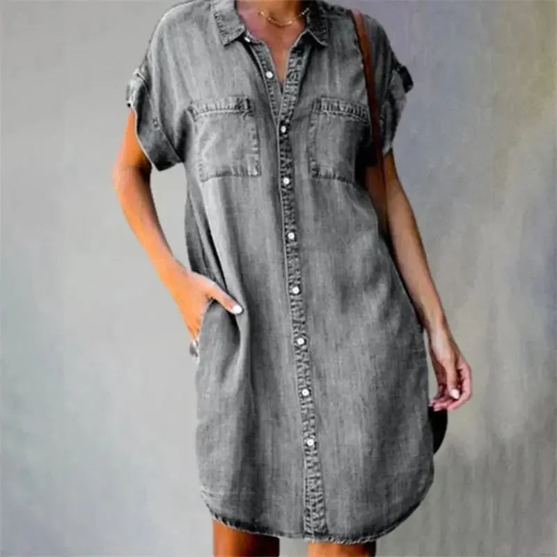 Norvielle Damen Denim Kleid Sommerblume
