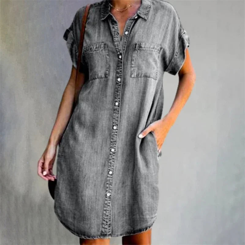 Norvielle Damen Denim Kleid Sommerblume