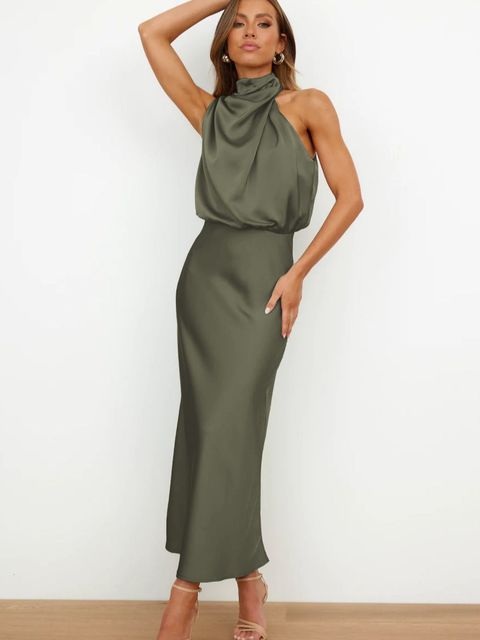 Norvielle Damen Abendkleid Halterneck Elegant