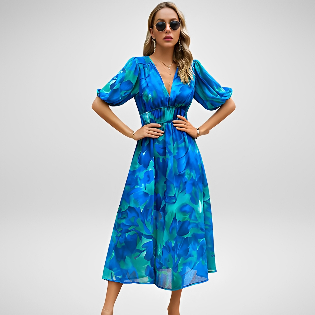 Damen Sommerkleid V-Ausschnitt Elegantes Design