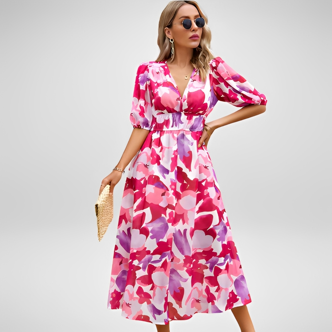 Damen Sommerkleid V-Ausschnitt Elegantes Design