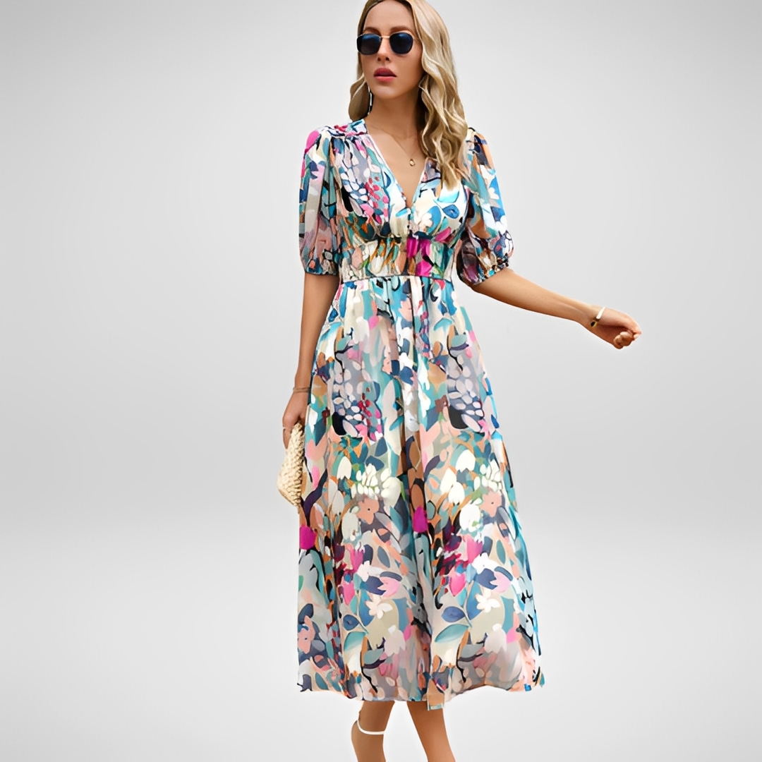Damen Sommerkleid V-Ausschnitt Elegantes Design