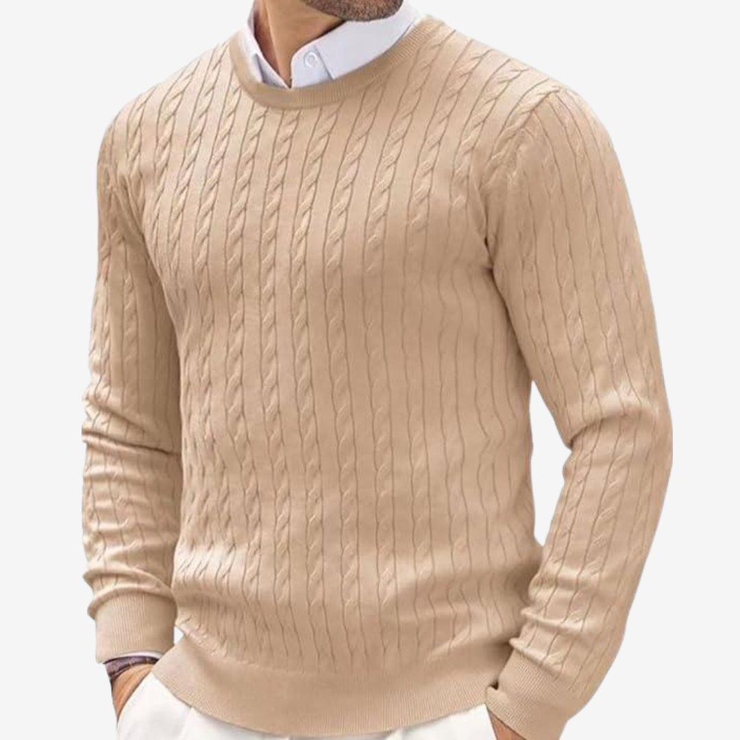 Zopfmusterpullover – Feinstrickpullover mit Rundhalsausschnitt für Männer-Beige-3XL-Chaps Herrenmode