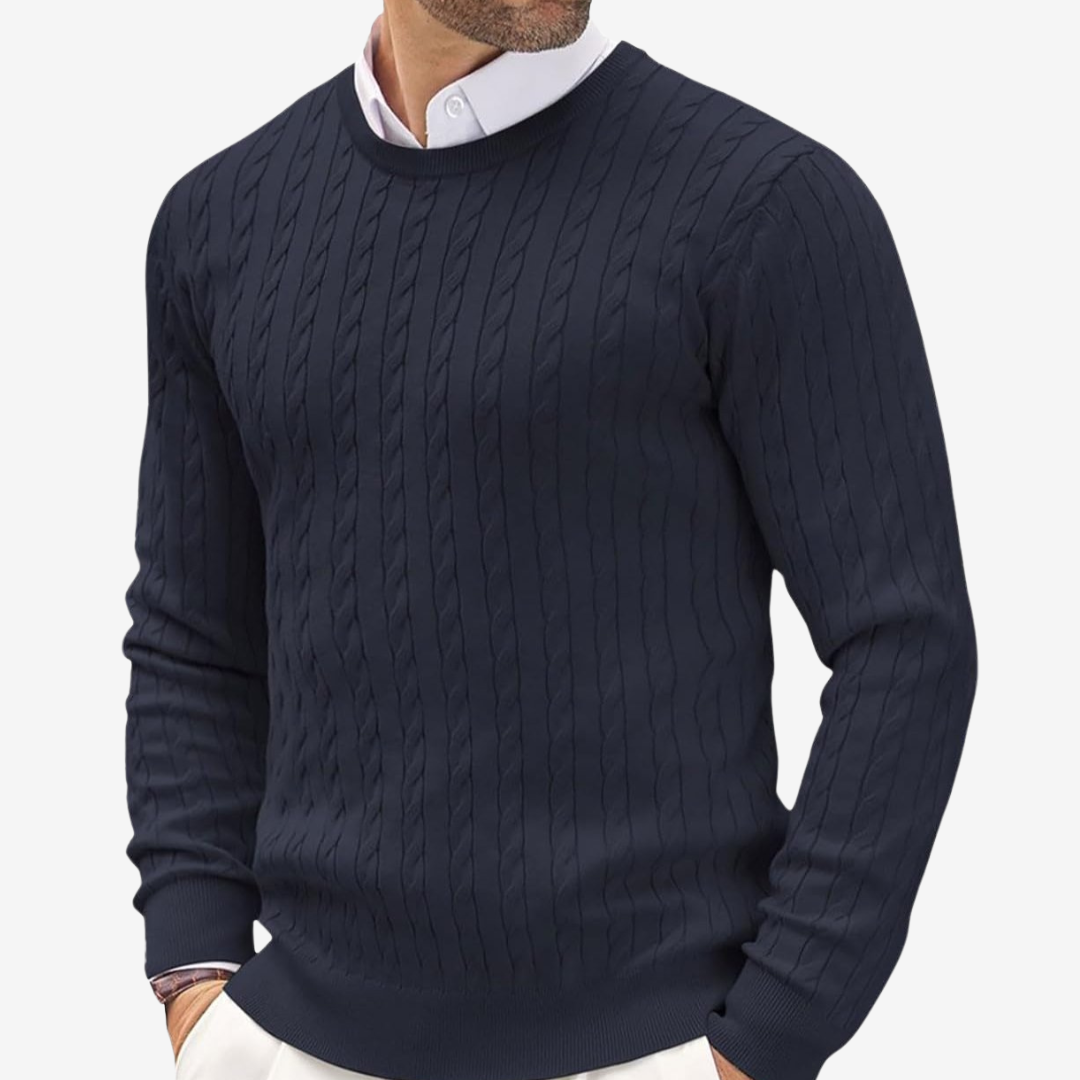 Herren Feinstrickpullover Rundhalsausschnitt Zopfmuster - Norvielle