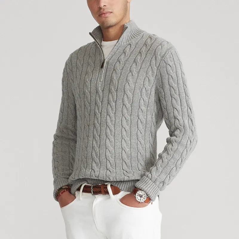 Zopfmusterpullover – Halb-Reißverschluss – Pullover – Viertel-Reißverschluss-Pullover – Herrenpullover-Chaps Herrenmode