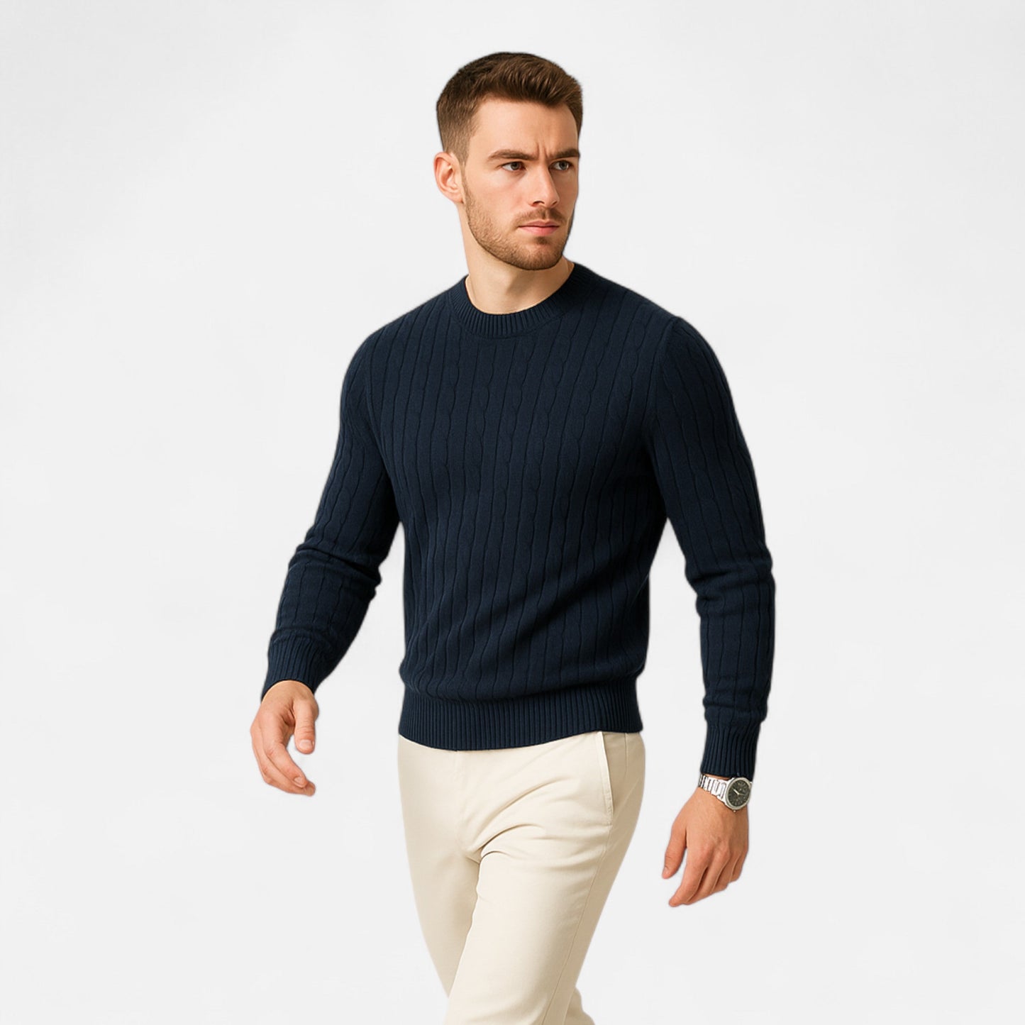 Zopfmusterpullover – Klassisch – Langarm – Strickpullover – Herrenpullover-Chaps Herrenmode