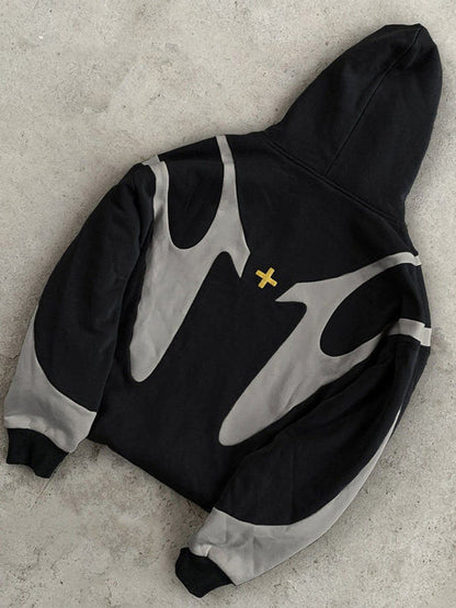Herren Kapuzenpullover Reißverschluss Kontrastdesign
