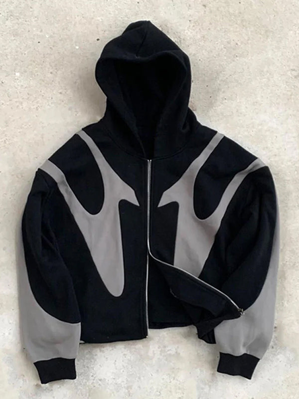 Herren Kapuzenpullover Reißverschluss Kontrastdesign Schwarz - Norvielle