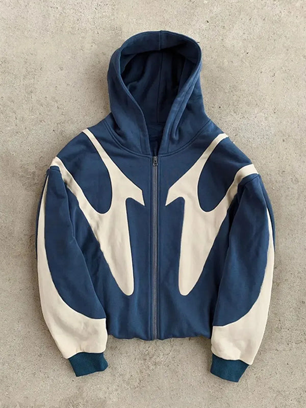 Herren Kapuzenpullover Reißverschluss Kontrastdesign