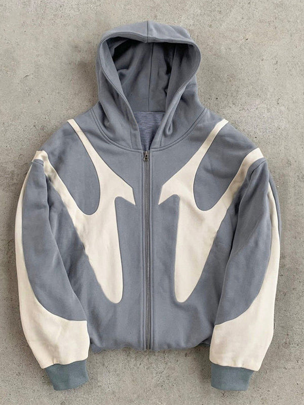 Herren Kapuzenpullover Reißverschluss Kontrastdesign