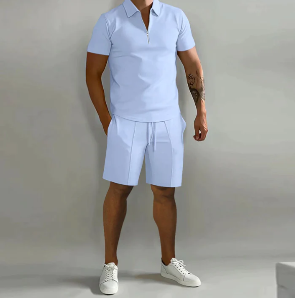 Zweiteiler | Kurzarm | Poloshirt | Shorts und Shirt im Set | Herrenbekleidung-Hellblau-S-Chaps Herrenmode