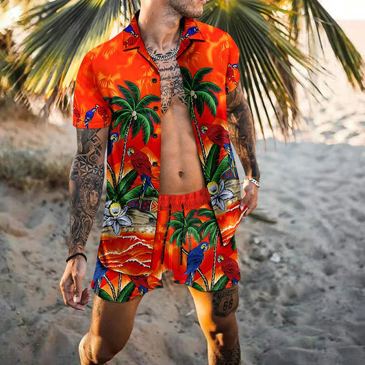 Herren Kurzarm-Hawaiihemd Sommer Shorts Set Zweiteilig - Norvielle