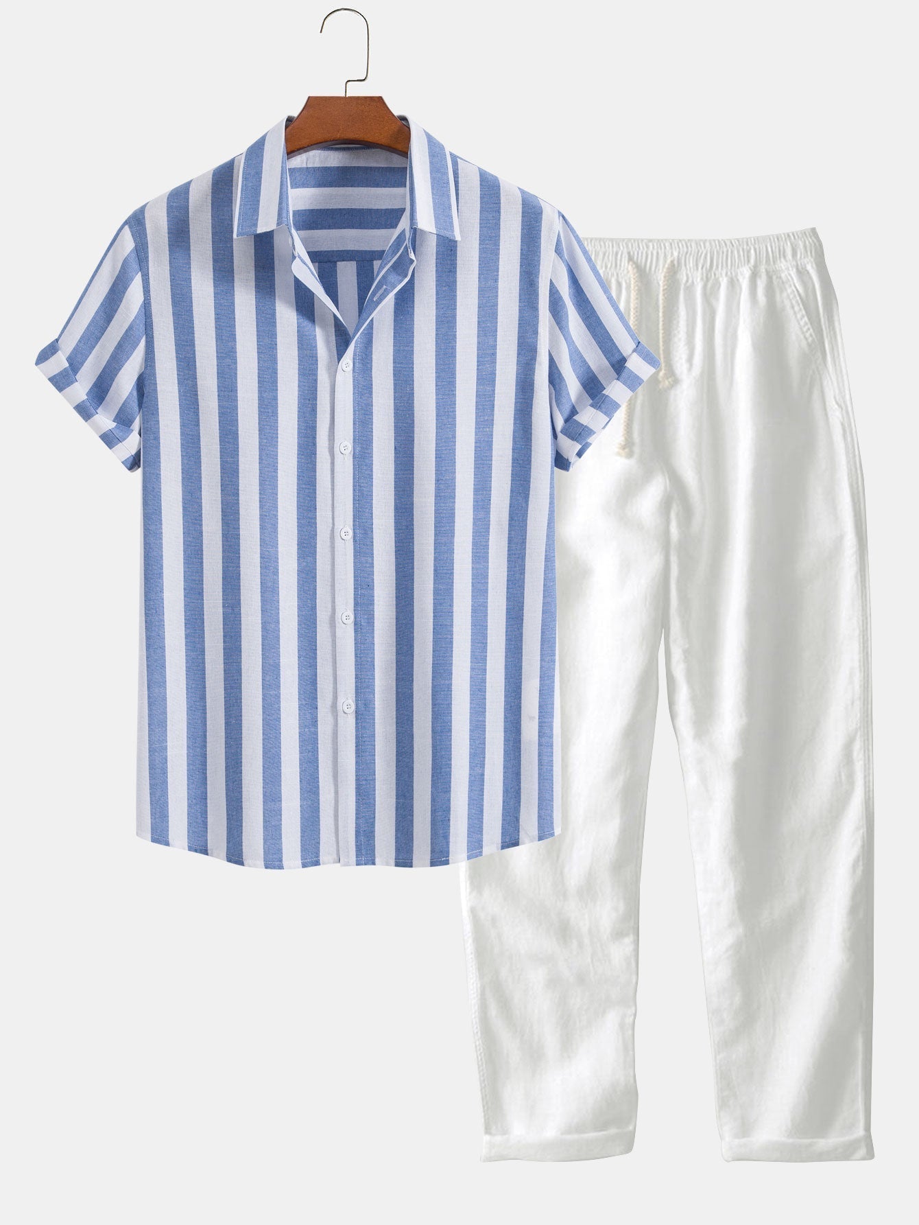 Männer Leinen Kurzarm Hemd und Hose Set Sommer - Norvielle