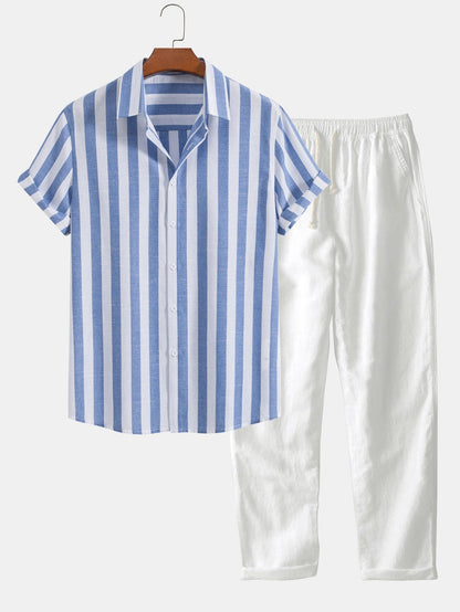 Männer Leinen Kurzarm Hemd und Hose Set Sommer - Norvielle