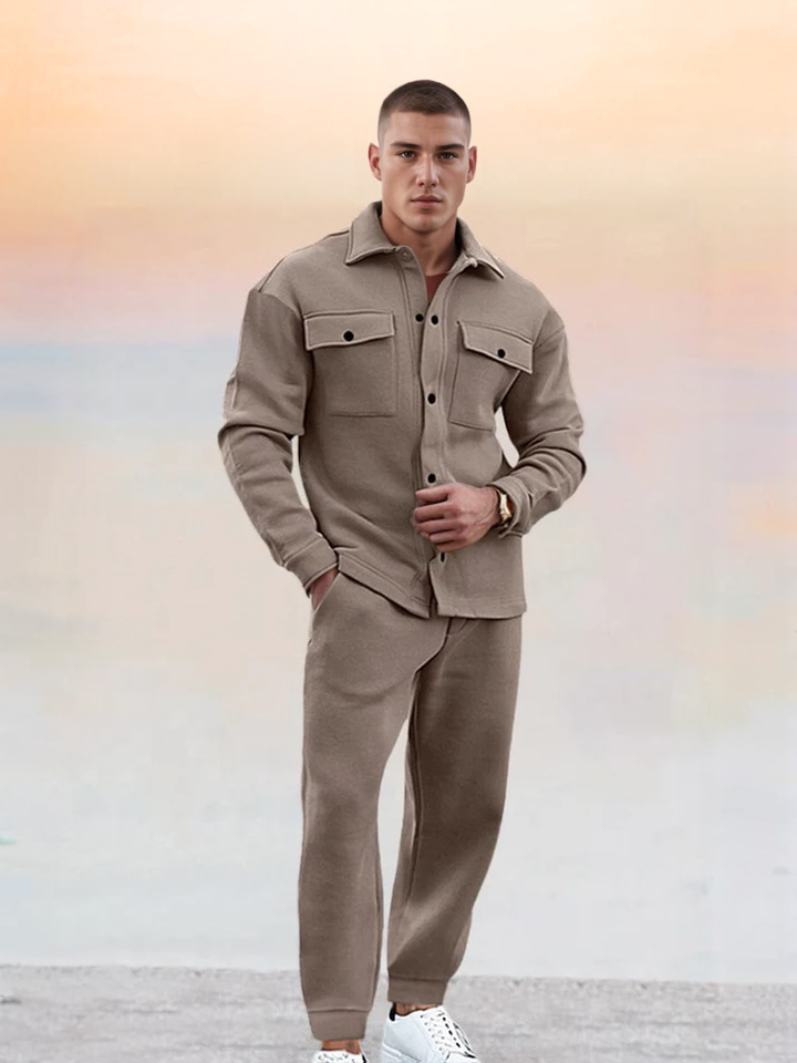 Männer Overshirt Set Langes Ärmel Langbein Beige - Norvielle