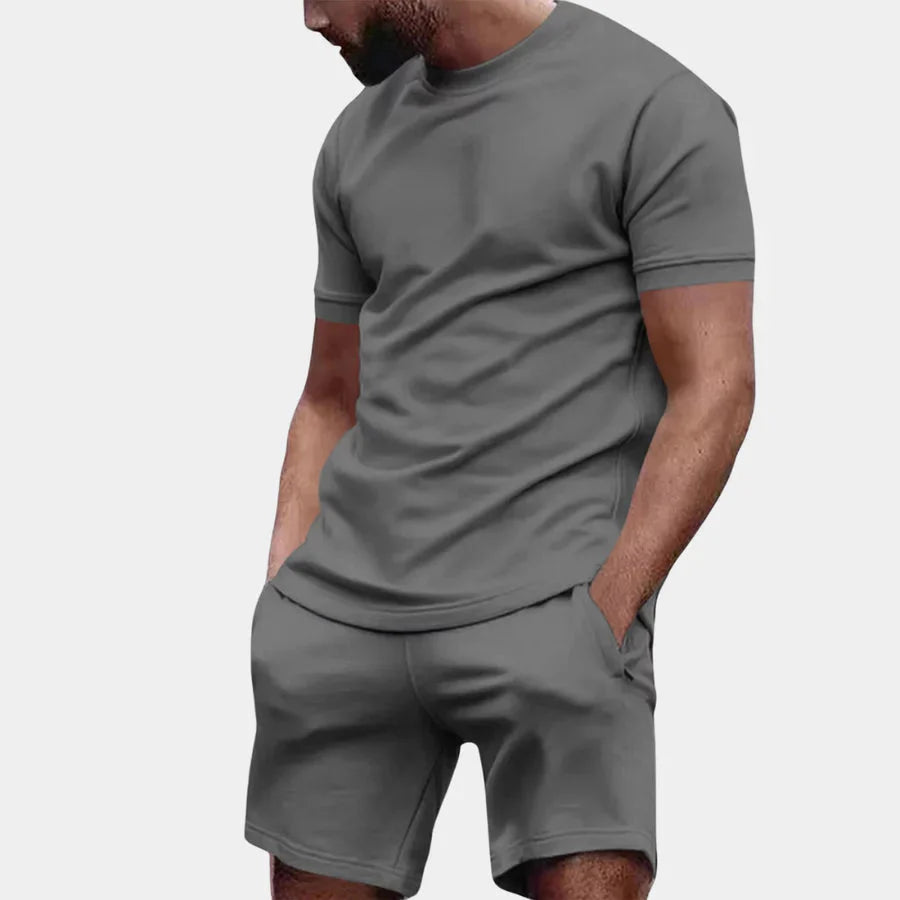 Zweiteiliges Set – lässiges Kurzarm-T-Shirt und Shorts für Herren-Grau-S-Chaps Herrenmode