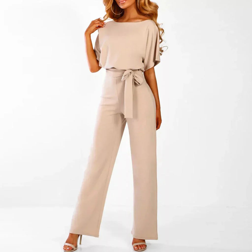 Norvielle Damen Jumpsuit Beige mit Gürtel - Norvielle