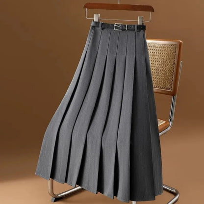 Damen A-Linie Midi-Rock Plissiert Mit Gürtel Schwarz - Norvielle