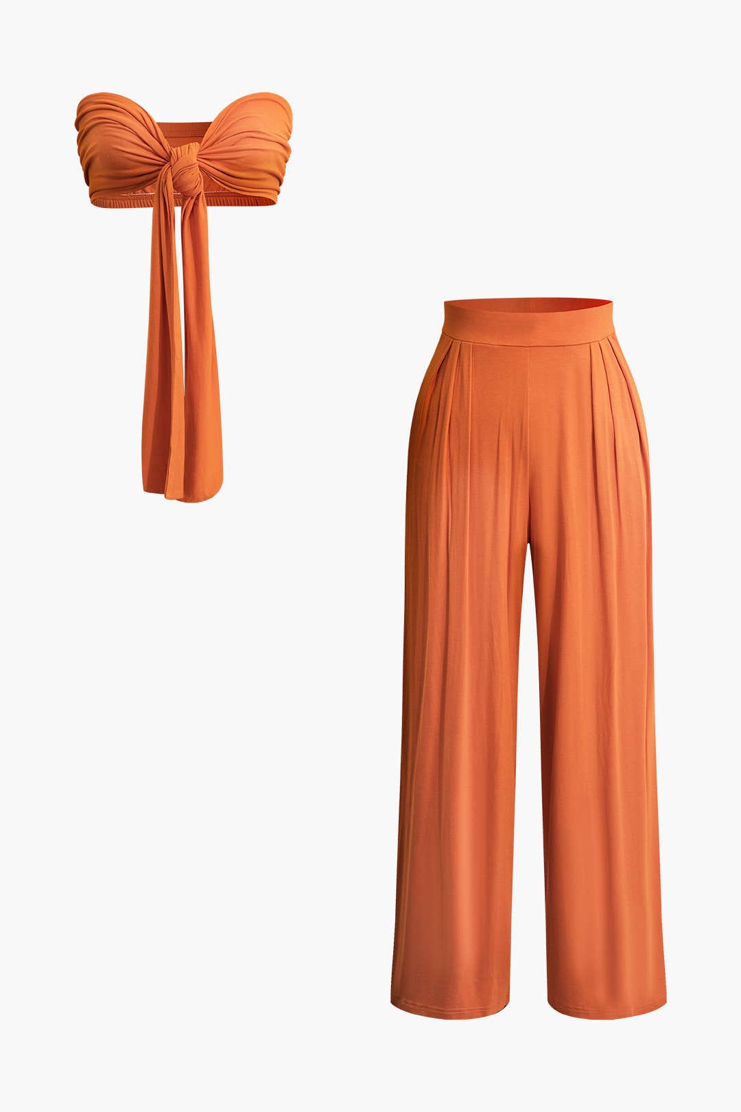 Damen Zweiteiler-Set mit Schleifen-Bandeau und Weitbein-Hose - Norvielle