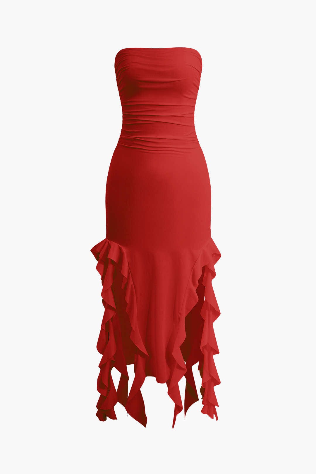 Damen Maxikleid Elegantes Bandeau-Design mit Volant-Details