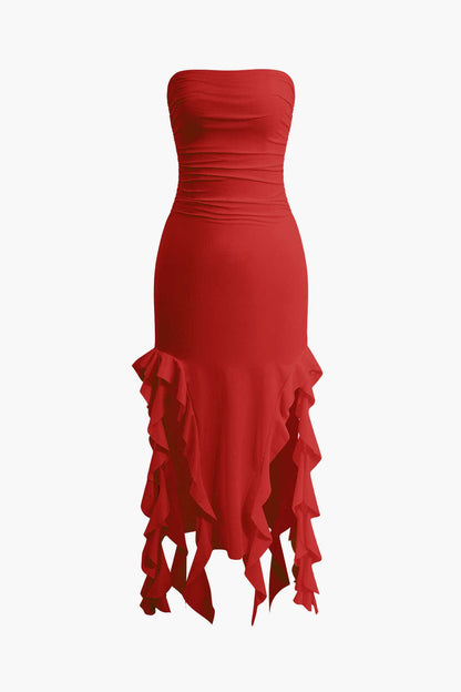 Damen Maxikleid Elegantes Bandeau-Design mit Volant-Details