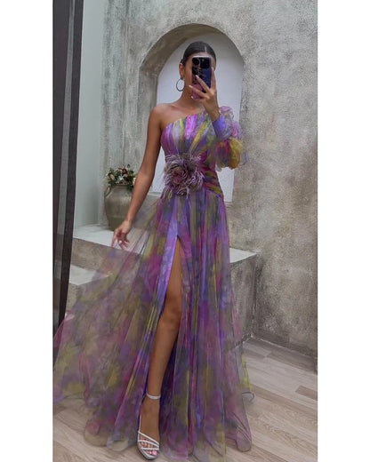Damen Asymmetrisches Abendkleid One-Shoulder Maxikleid