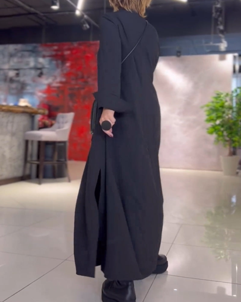 Damen Kleid Lang Gerafftes Kleid Mit Gerader Linie