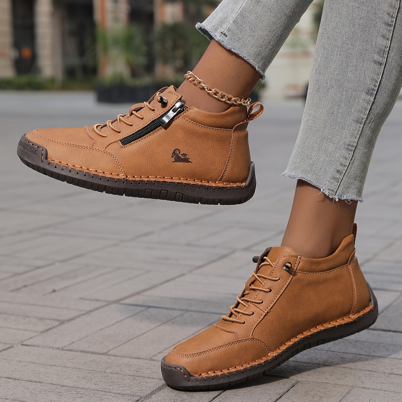 Damen Bequeme Schnürschuhe Reißverschluss