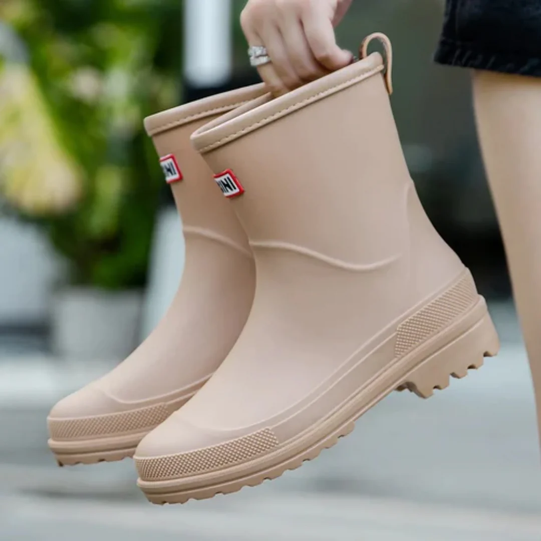 Damen Halbe Regenstiefel Norvielle Hoch Wasserfest Schwarz - Norvielle