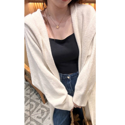 Damen Strickcardigan Mit Kapuze Lang Ilaria