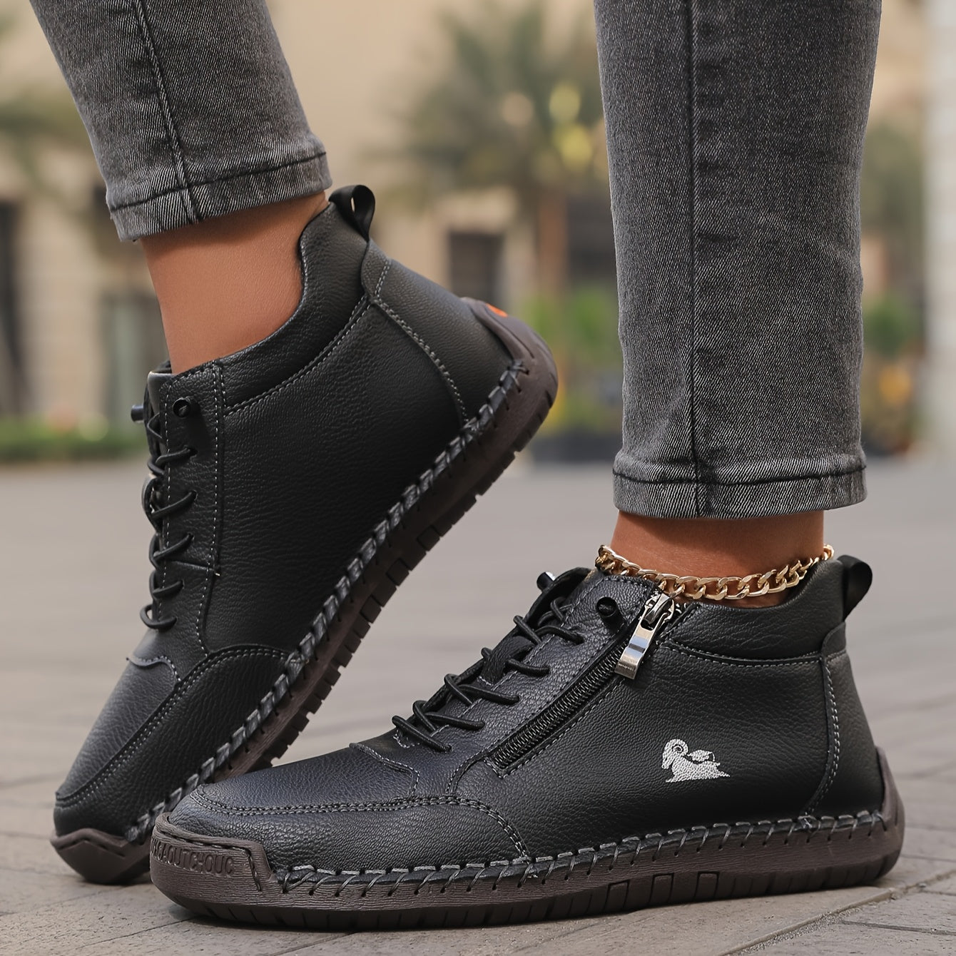 Damen Bequeme Schnürschuhe Reißverschluss