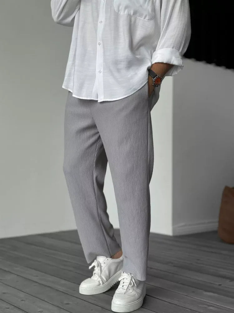 Herren Freizeithose Gerippt Bequem Grau