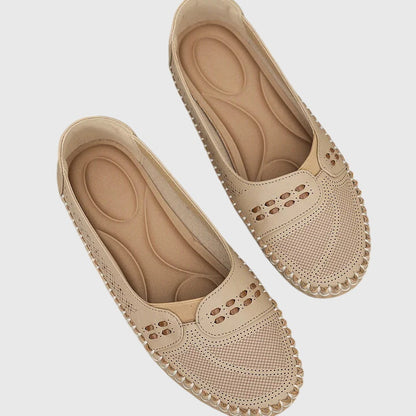 Damen Lässige Loafer Perforiert Beige