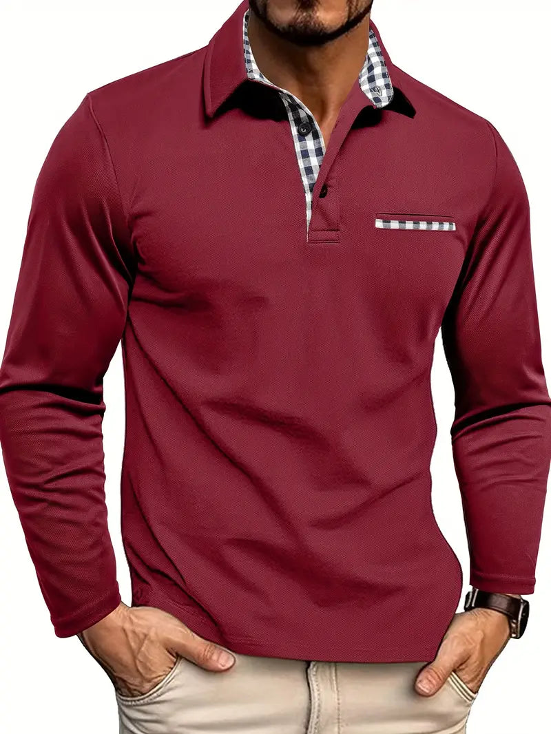 Herren Langarm-Polohemd Sommerlich Baumwolle Weiß