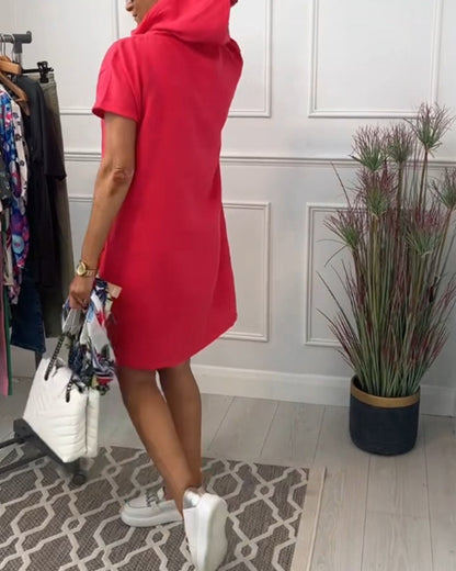 Norvielle Damen Freizeitkleid Kurzarm Kapuze