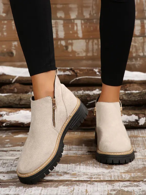 Damen Stiefeletten Reißverschluss Robust