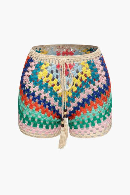 Boho Strick Zweiteiler Damen Bustier Shorts