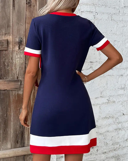 Norvielle Damen Kleid Kurzärmlig Mit Kontrastband