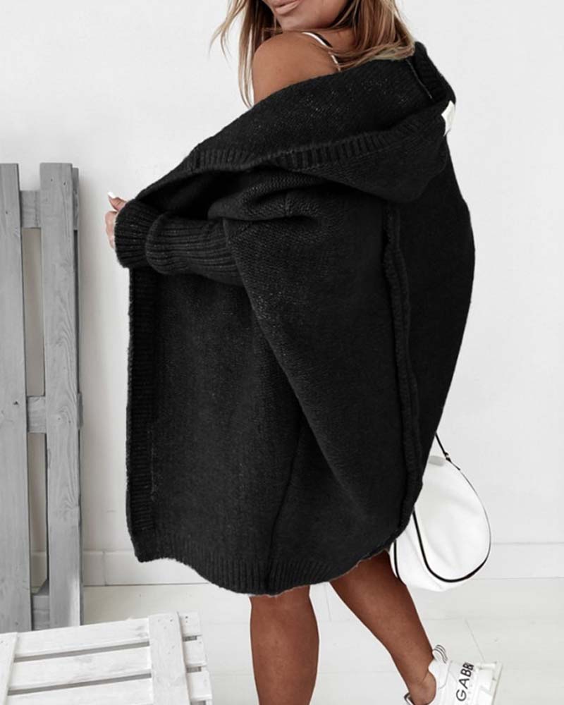 Norvielle Damen Strickjacke Fledermauskapuze Einfarbig