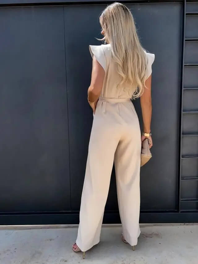 Damen Jumpsuit Schmetterlingsärmel Mit Bindegürtel
