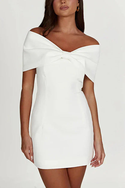 Elly Damen Off-Shoulder Minikleid Schleifendetail