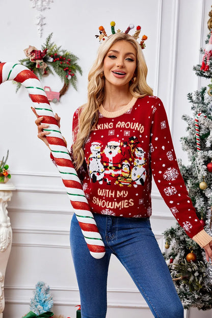 Weihnachtspullover Snowmies Motiv Winterwarm Damen Pullover