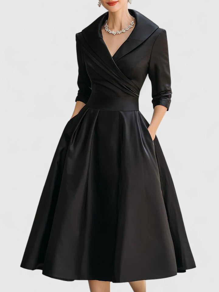Damen A-Linienkleid Wickelkragen Feminin Schwarz - Norvielle