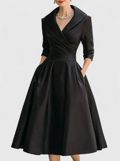 Damen A-Linienkleid Wickelkragen Feminin Schwarz - Norvielle