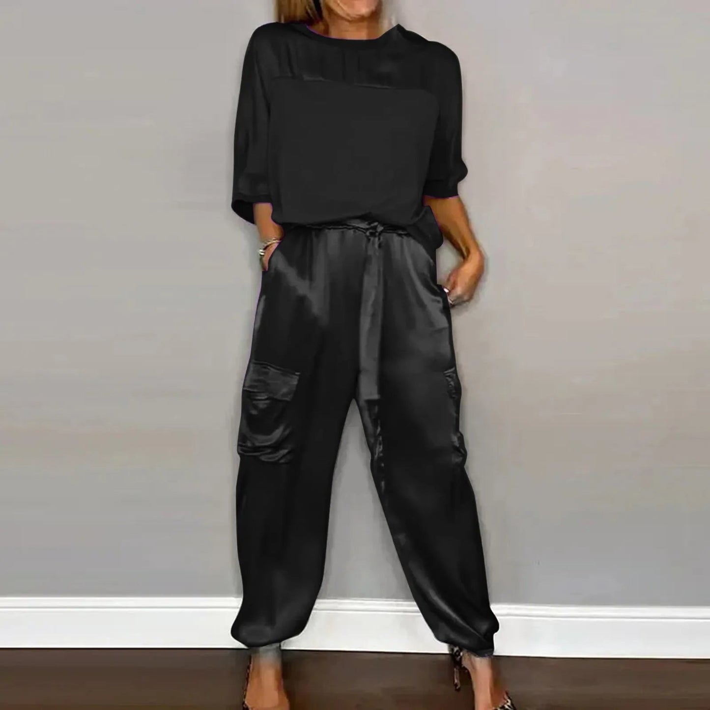 Norvielle Damen Satin Zweiteiler