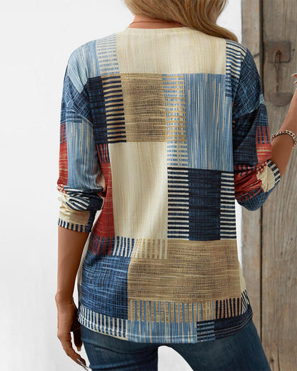 Damen Langarmshirt Multicolor Rundhals Baumwolle